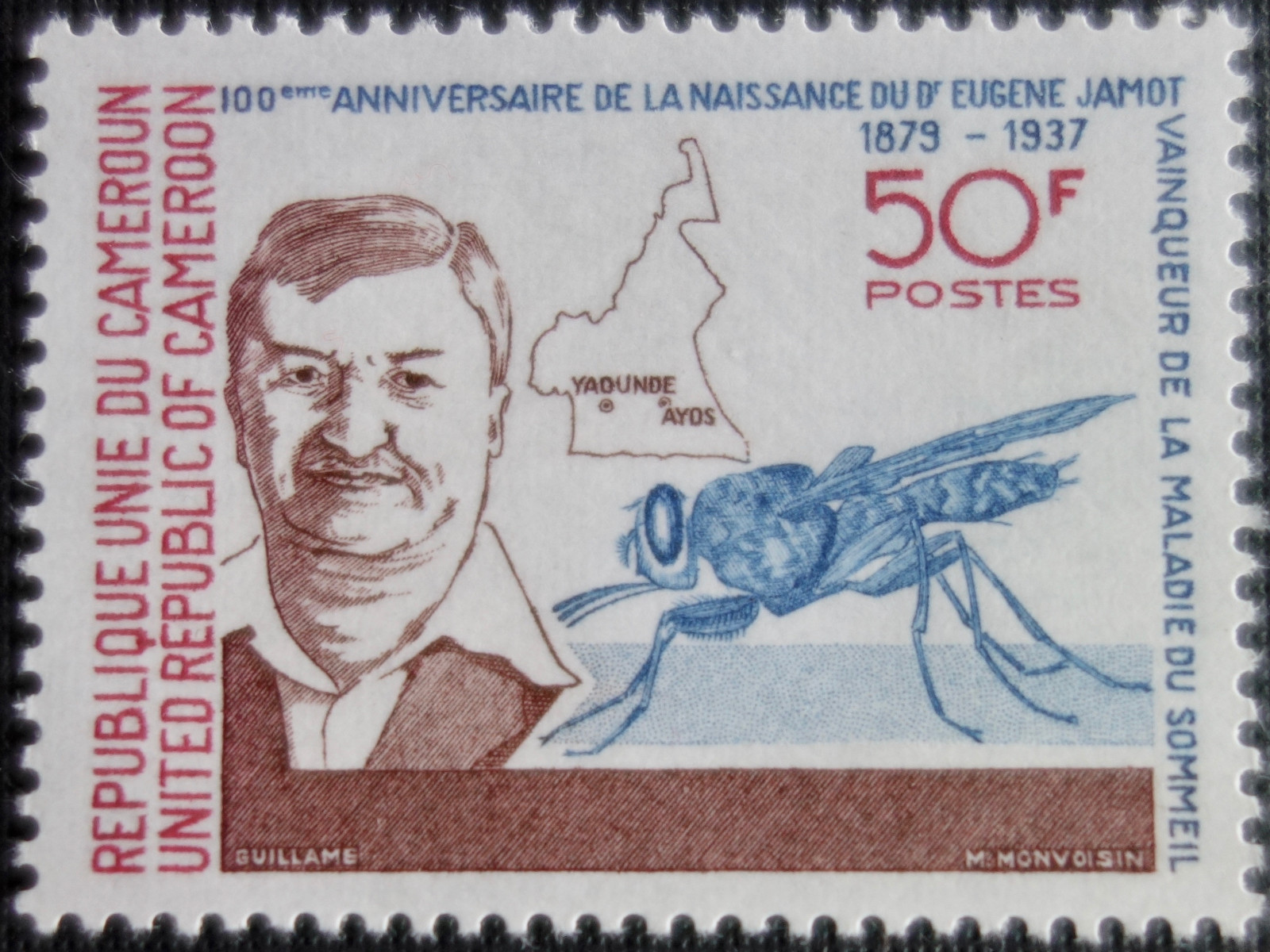Kamerunische Briefmarke zu Ehren des französischen Arztes Eugène Jamot, 1979