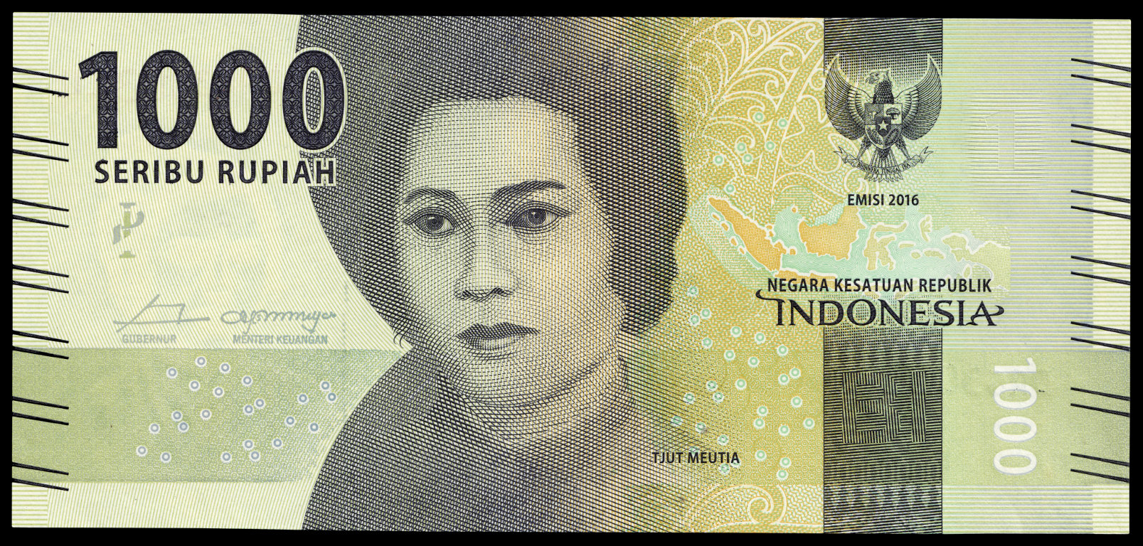 Indonesischer 1000-Rupien-Schein mit dem Konterfei Cut Nyak Meutias, 2016