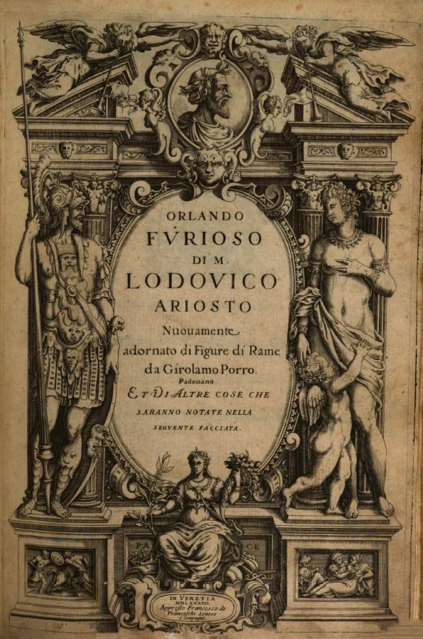 Ariost als lorbeergekrönter Dichter (oben mittig)