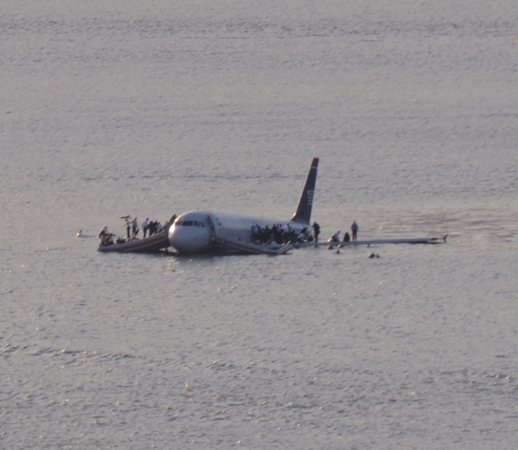 Photo of the ditched US Airways Flight 1549 in the Hudson River