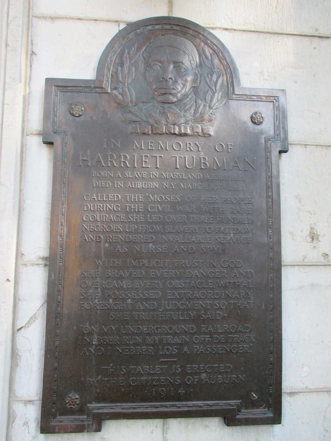 Gedenktafel für Harriet Tubman, Auburn 1914.