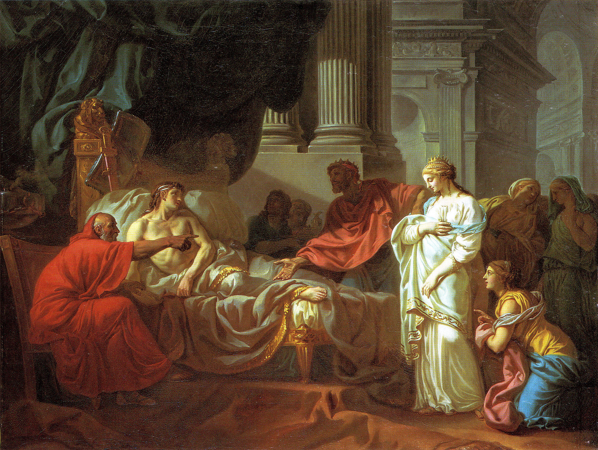 Jacques-Louis David: „Erasistratos entdeckt die Ursache der Krankheit des Antiochos in dessen Liebe zu Stratonike“
